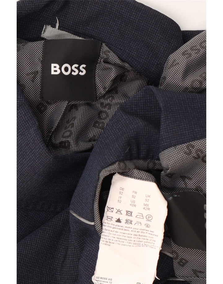 Hugo Boss Chaqueta tipo blazer de 2 botones para hombre UK 52 XL Lana a cuadros azul marino