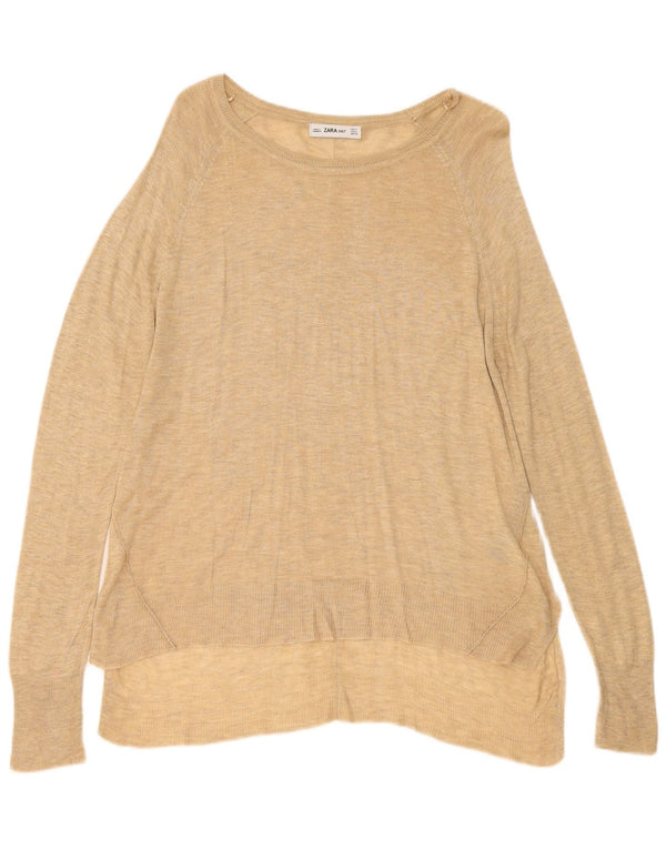 Zara - Jersey con cuello barco para mujer, talla pequeña, viscosa moteada en color beige
