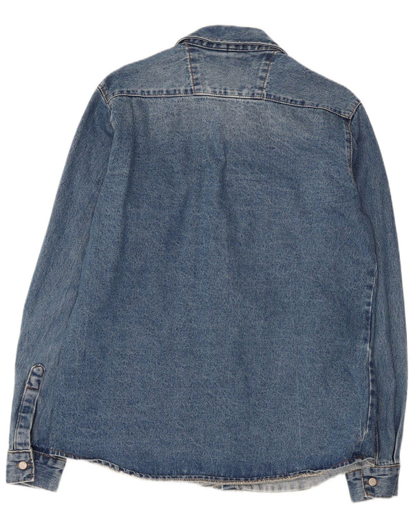 VINTAGE Camisa vaquera desgastada para hombre Algodón azul grande