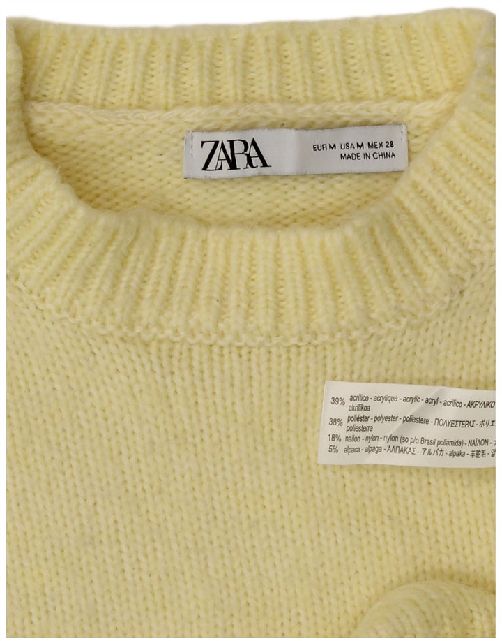 Zara Mujer Crop Oversize Cuello Redondo Jersey Jersey UK 14 Medio Amarillo