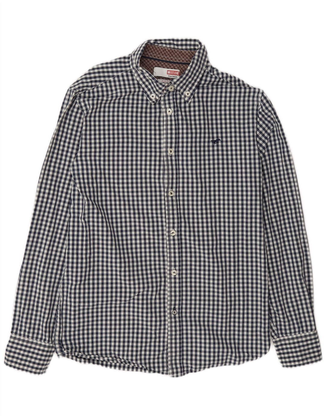 Mustang Camisa Slim Fit para Hombre Algodón Vichy Azul Marino Mediano
