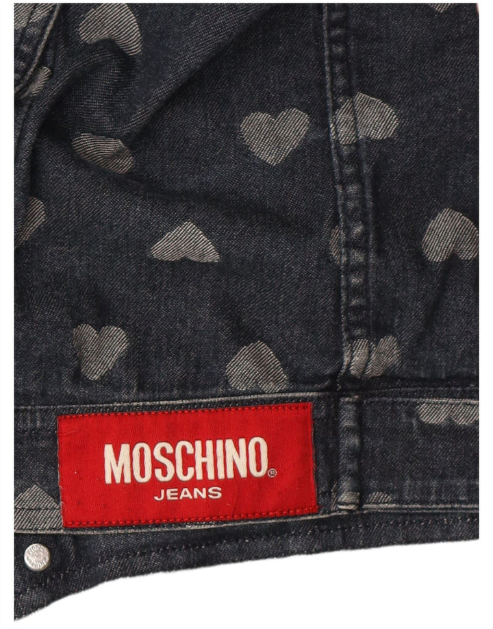 Moschino Chaqueta Vaquera Estampada para Mujer Reino Unido 42 Medio Azul Marino Algodón Corazón