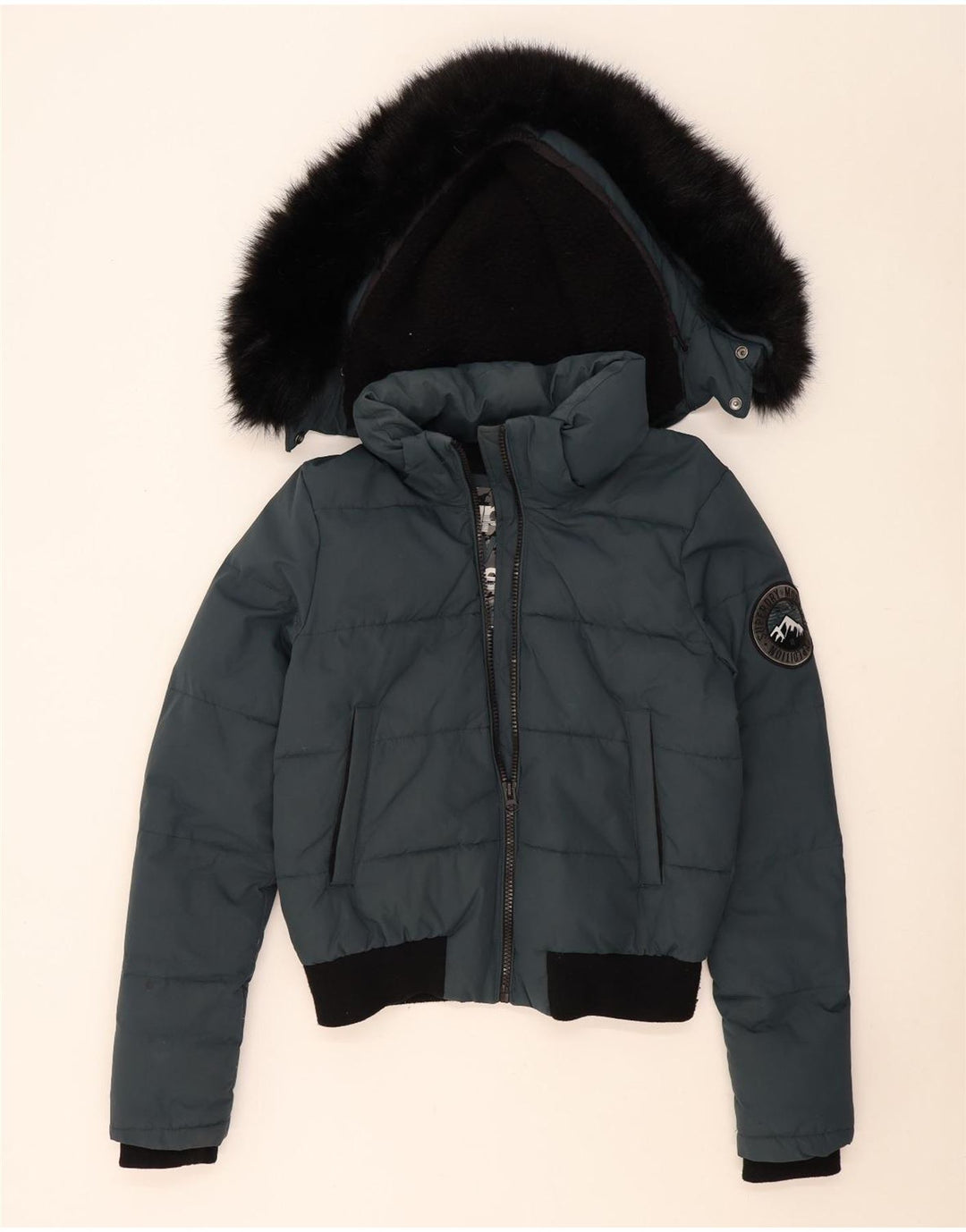 Superdry Chaqueta Bomber Acolchada Con Capucha Para Mujer UK 44 Azul Medio Colorblock