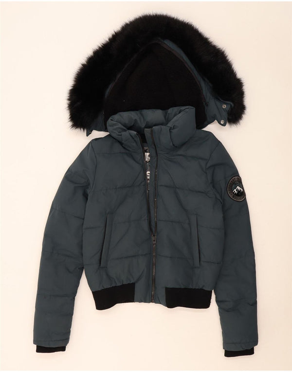 Superdry Chaqueta Bomber Acolchada Con Capucha Para Mujer UK 44 Azul Medio Colorblock