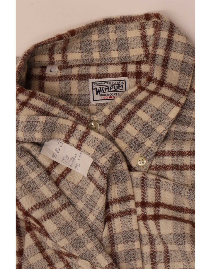 Wampum Camisa De Franela Grande De Algodón A Cuadros Beige Hombre