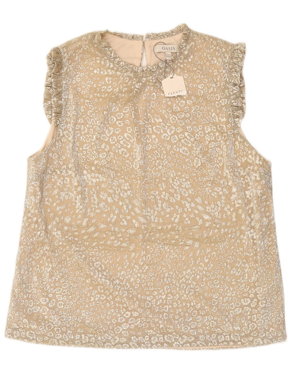 OASIS Blusa sin mangas para mujer UK 44 Large Beige Animal Print