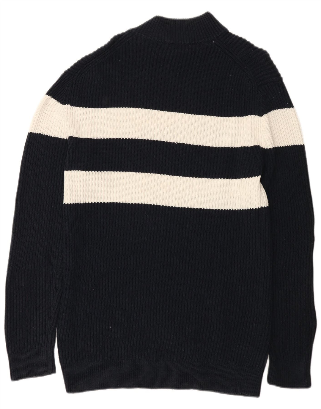 French Connection Suéter tipo jersey con cuello alto para hombre, color azul marino mediano, a rayas