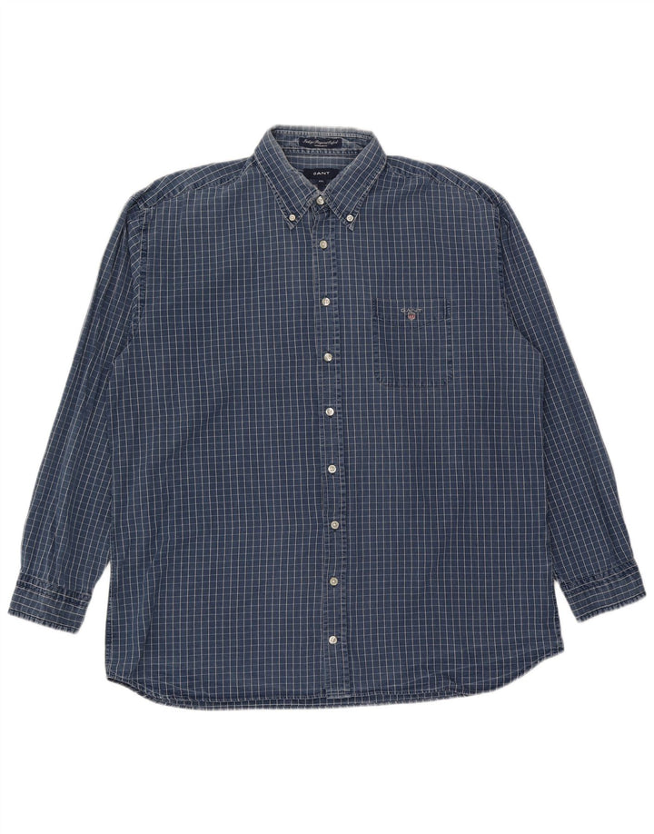 Gant Camisa Regular Fit para Hombre 2XL Algodón A Cuadros Azul