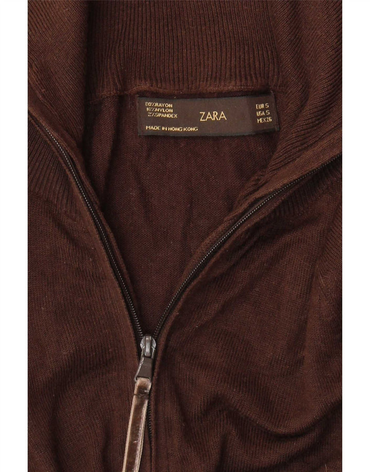 Zara Mujer Cárdigan Suéter UK 8 Pequeño Rayón Marrón