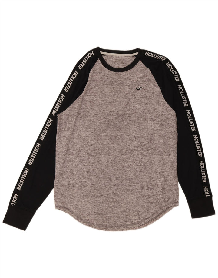 Hollister Hombre Camiseta Gráfica De Manga Larga De Algodón Color Block Gris Medio