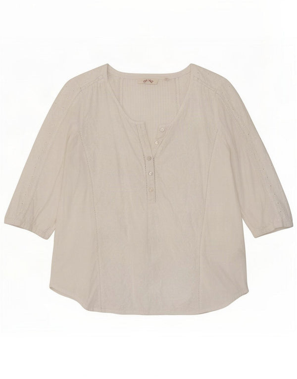 Fat Face Top para mujer manga 3/4 UK 42 Algodón floral blanco mediano