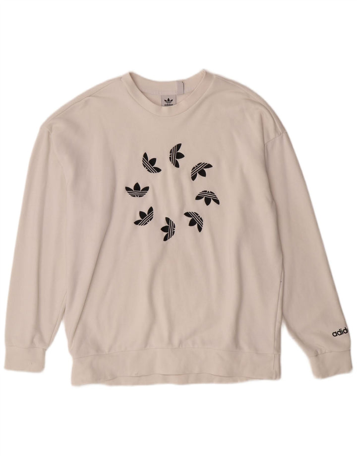 ADIDAS Sudadera con gráfico extragrande para mujer UK 12 Medium Off White