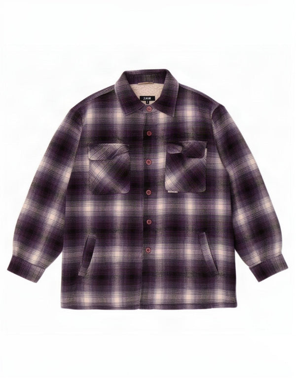 Vintage hombres leñador franela camisa medio púrpura cuadros acrílico