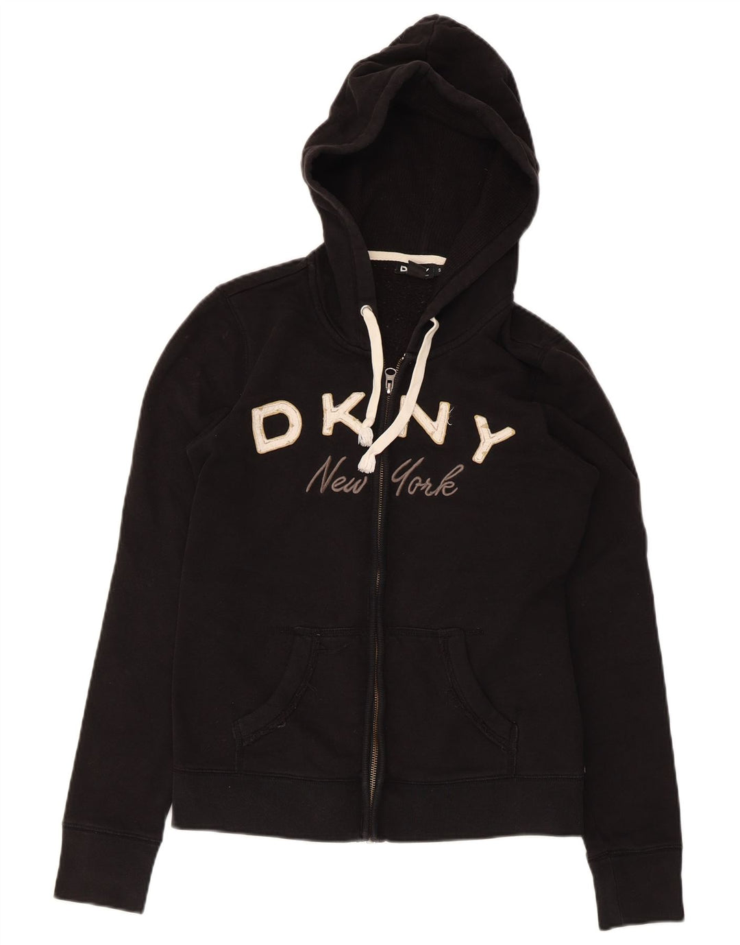 Dkny New York Graphic Zip Sudadera con capucha para mujer UK 10 Small Algodón negro