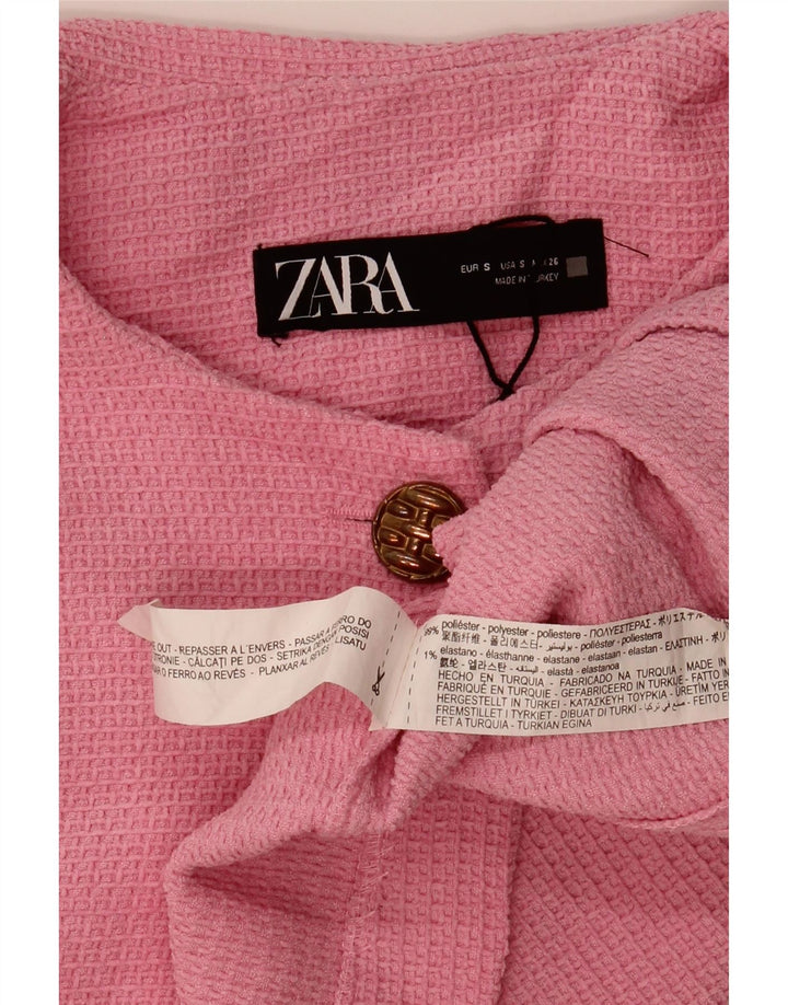 Zara Mujer Crop Cardigan Suéter UK 10 Pequeño Poliéster Rosa