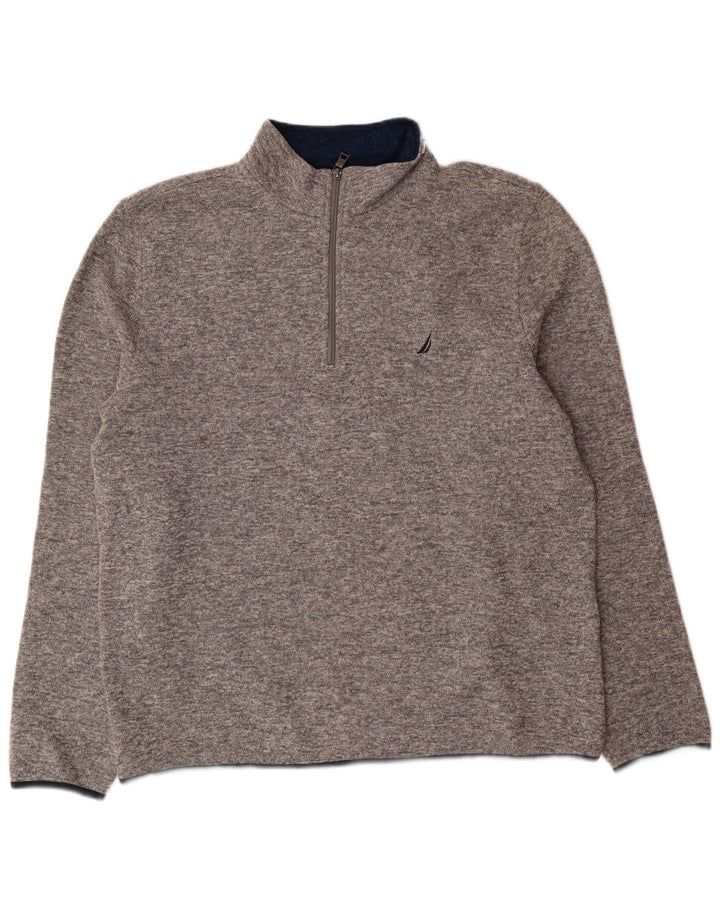 NAUTICA Mens Zip Neck Sweatshirt Jumper XL Grey Polyester