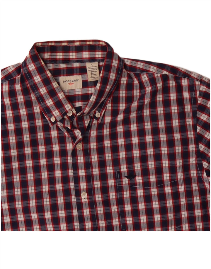 DOCKERS Camisa Hombre Grande Azul Marino Cuadros Algodón