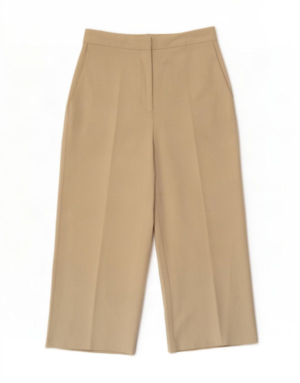 Zara Womens High Waist Wide Leg Cropped Trousers Large W30 L24 Beige