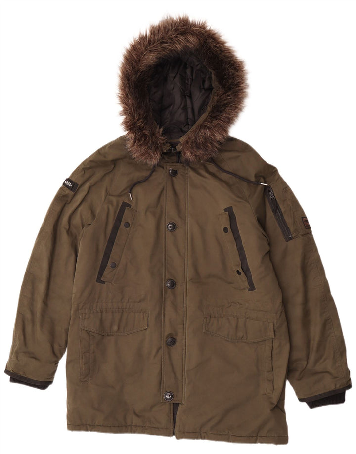 Superdry Parka con capucha para hombre, talla 40, poliéster caqui grande