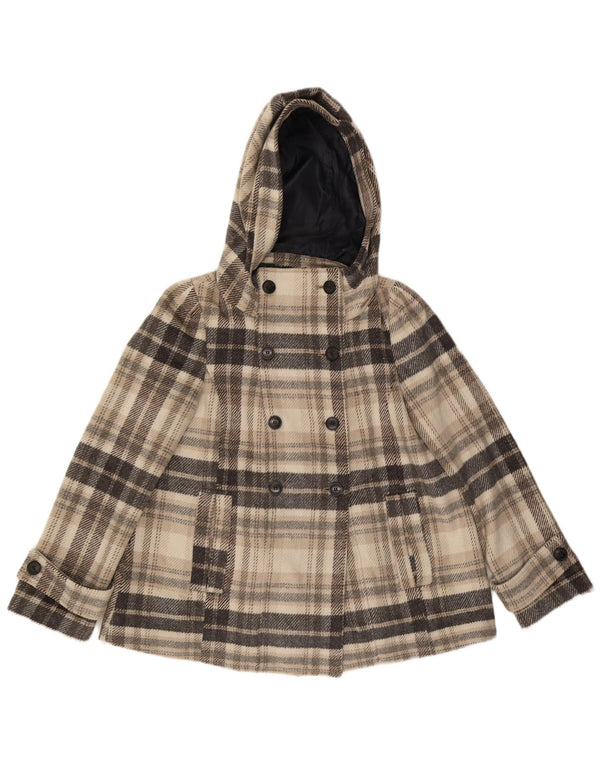 Zara Mujer Chaquetón Con Capucha UK 44 Poliéster A Cuadros Gris Medio