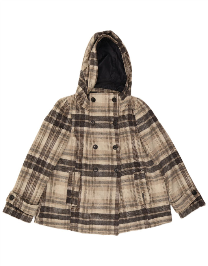 Zara Mujer Chaquetón Con Capucha UK 44 Poliéster A Cuadros Gris Medio
