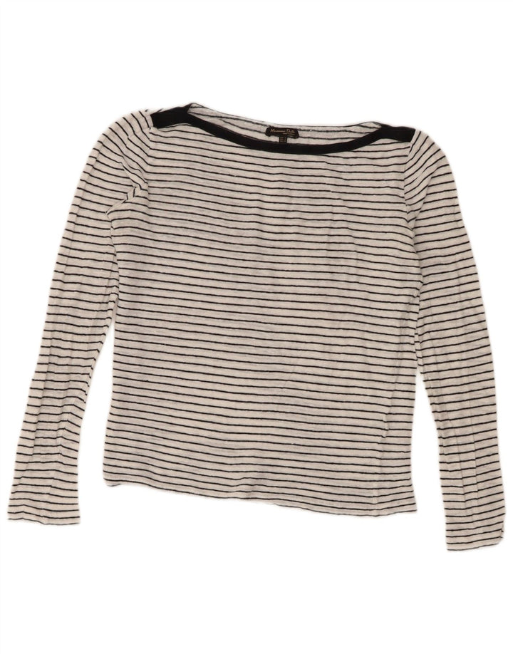 Massimo Dutti Top Mujer Manga Larga UK 40 Small Blanco Rayas Náutico
