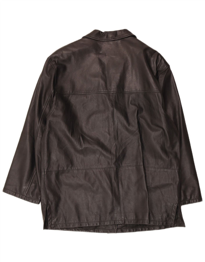 Chaqueta de cuero vintage para mujer IT 46 cuero negro grande