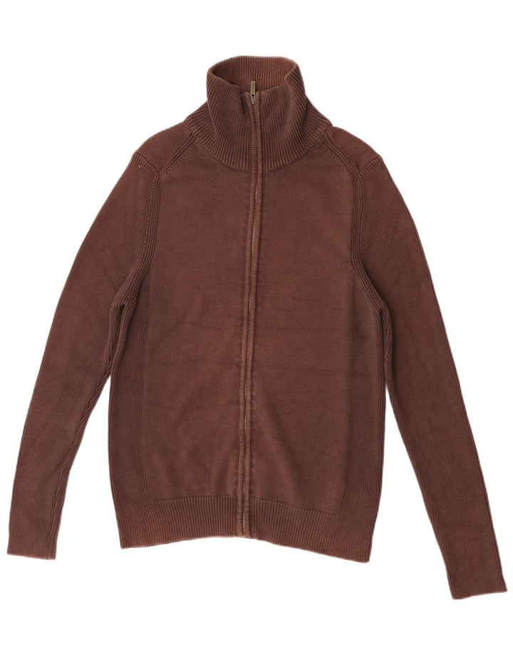 Zara Hombre Cárdigan Suéter Grande Algodón Marrón