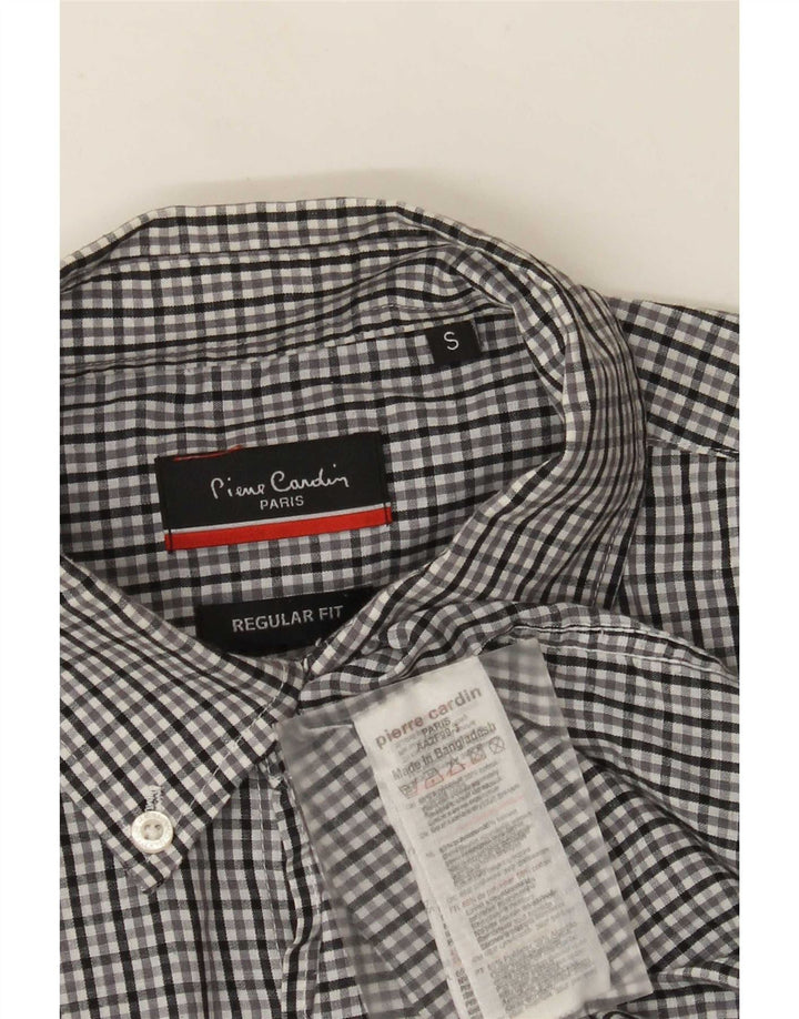 Pierre Cardin Camisa de manga corta para hombre con ajuste regular y cuadros grises pequeños