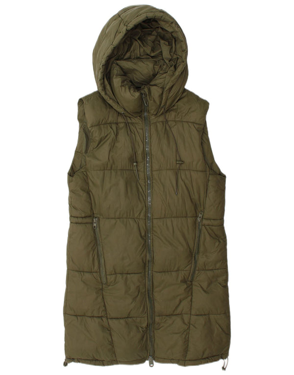 Zara Mujer Chaleco Acolchado Extragrande Con Capucha UK 6 XS Poliéster Verde