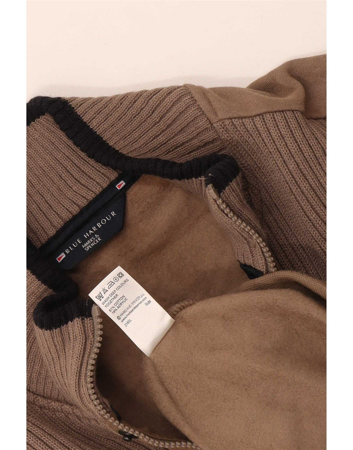 Marks & Spencer Hombre Sudadera Azul Harbor Jersey Pequeño Marrón Colorblock