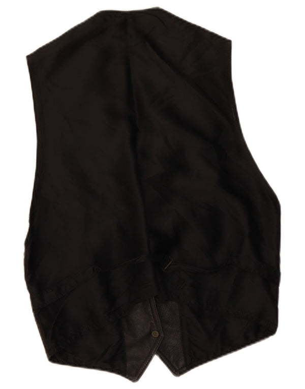 Vintage Mens Leather Waistcoat Large Black Leather