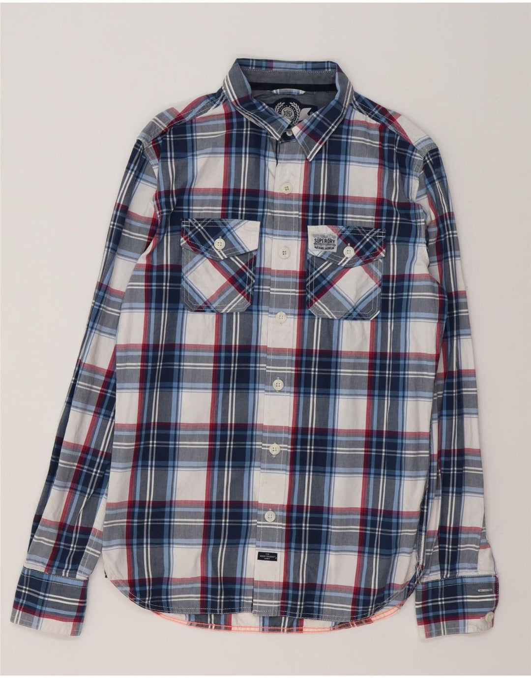 SUPERDRY Camisa Hombre Pequeña Algodón A Cuadros Azul Marino