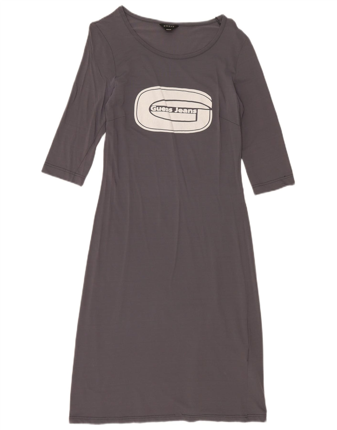 Guess Vestido estilo camiseta con gráfico de manga 3/4 para mujer UK 42 Poliamida gris medio
