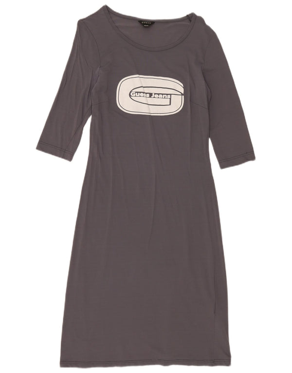 Guess Vestido estilo camiseta con gráfico de manga 3/4 para mujer UK 42 Poliamida gris medio