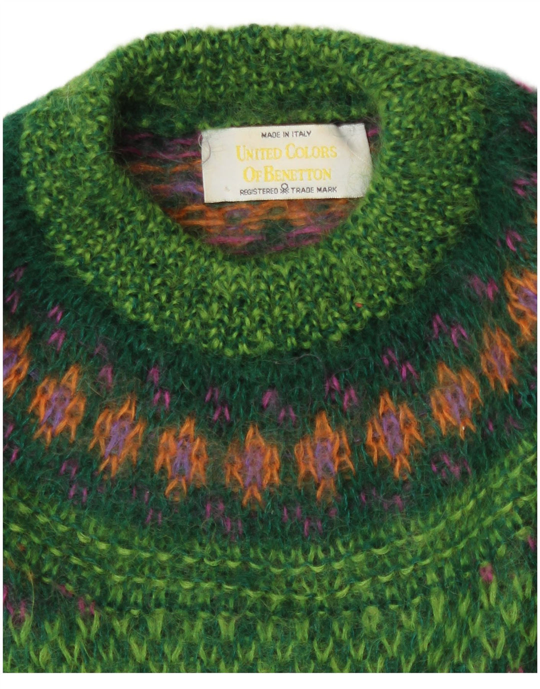 Benetton Jersey Con Cuello Alto Para Mujer UK 44 Verde Medio Fair Isle