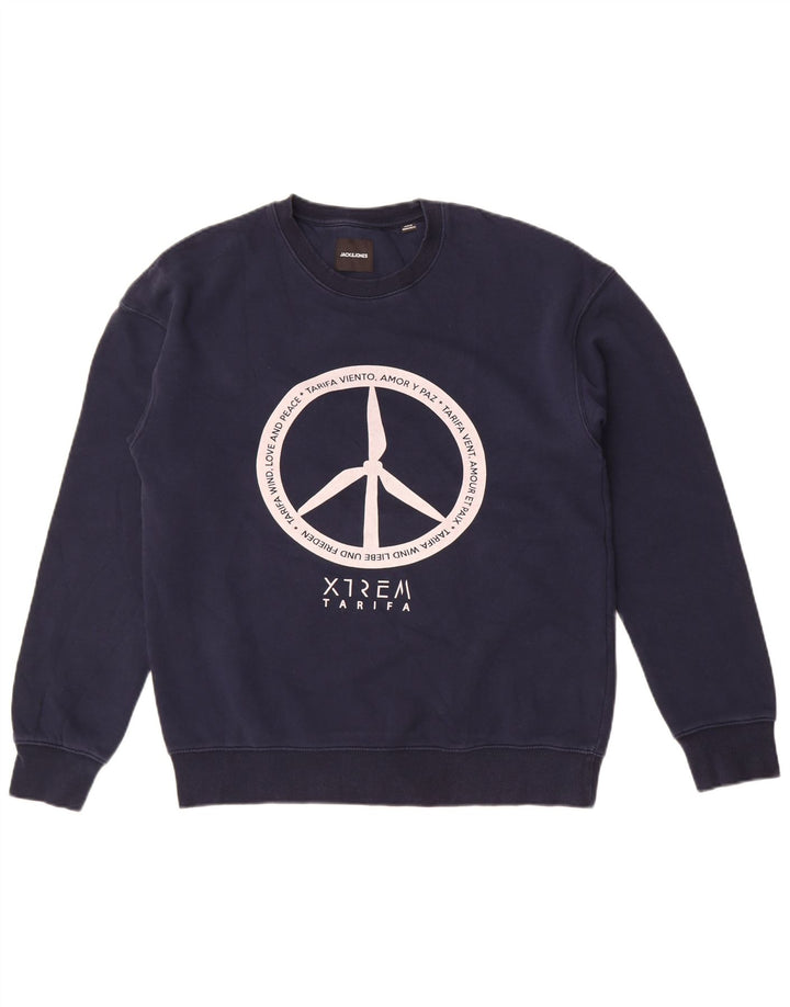 Jack & Jones Hombre Sudadera Gráfica Jumper Medium Azul Marino Algodón