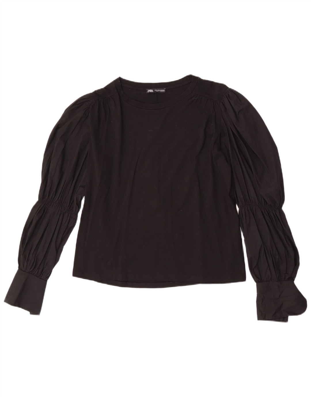 Zara Mujer Blusa De Manga Larga Top UK 44 Mediano Negro Algodón