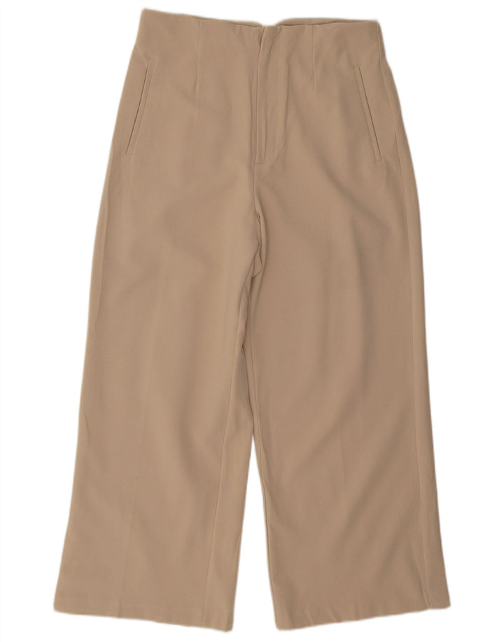 Zara Mujer Pantalones Cortos De Pierna Ancha Grande W32 L25 Poliéster Beige