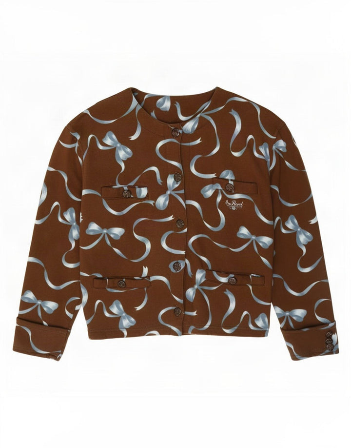 Vintage mujer patrón abstracto Cardigan Top IT 42 Algodón marrón medio