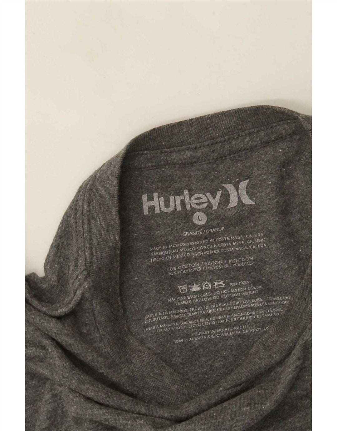 Hurley Top gráfico de manga larga de algodón moteado gris grande para hombre