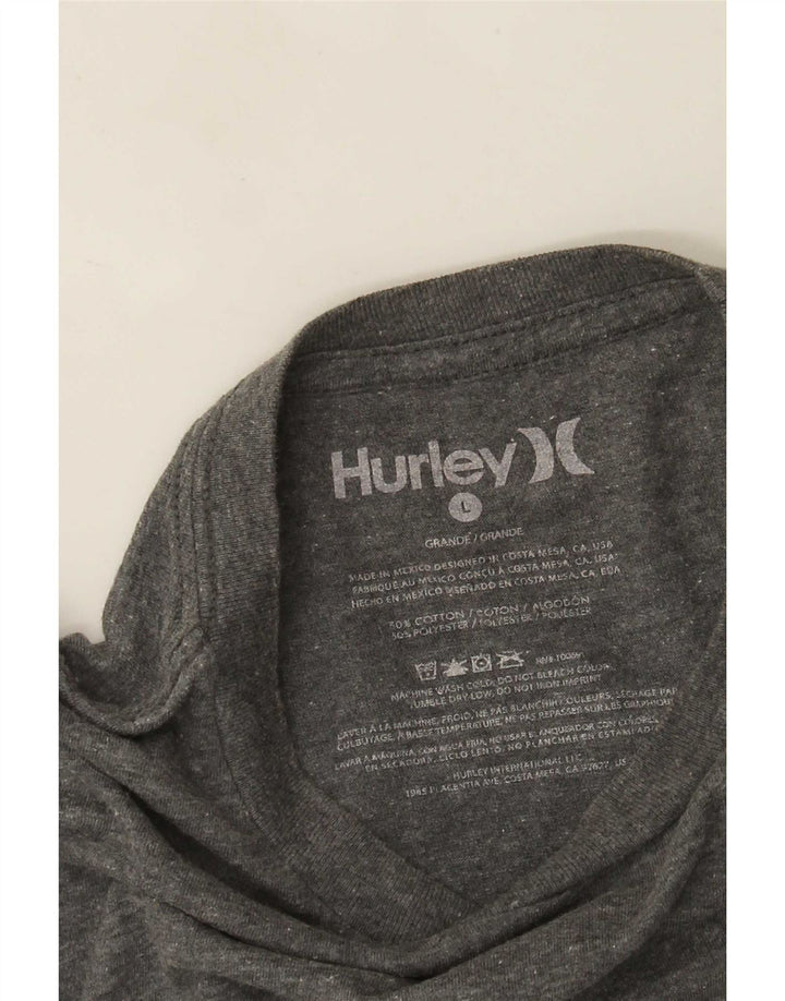 Hurley Top gráfico de manga larga de algodón moteado gris grande para hombre