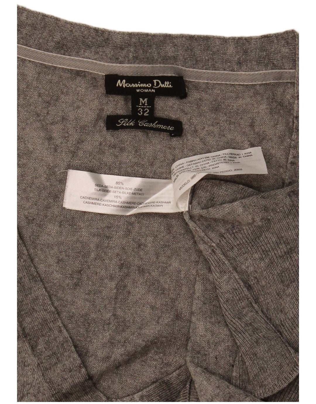Massimo Dutti Jersey con Cuello en V para Mujer UK 42 Seda Gris Medio