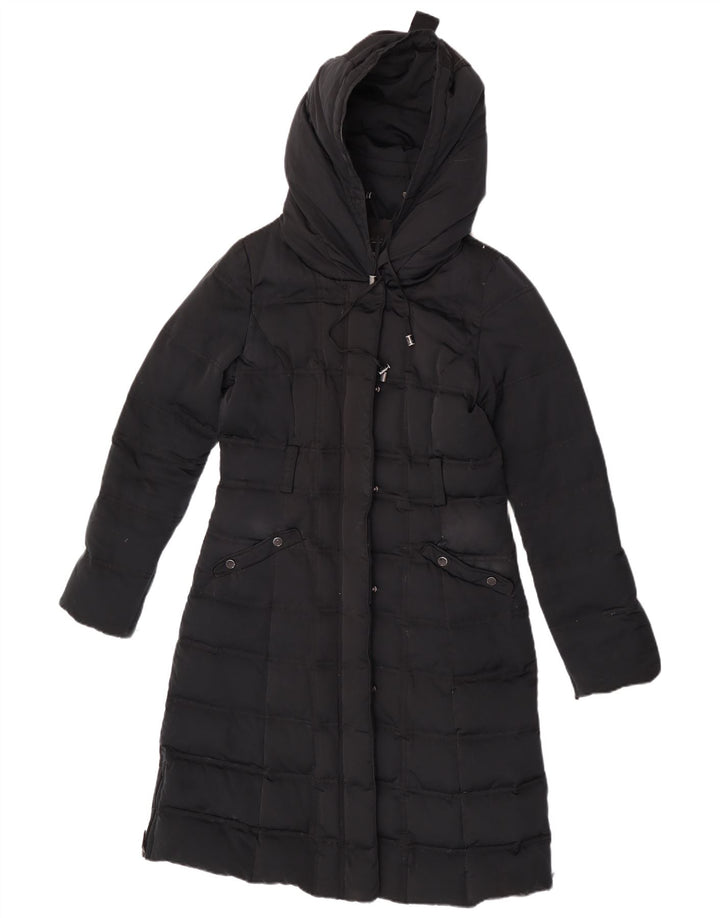 Zara Mujer Abrigo Acolchado Con Capucha UK 42 Medium Nylon Negro
