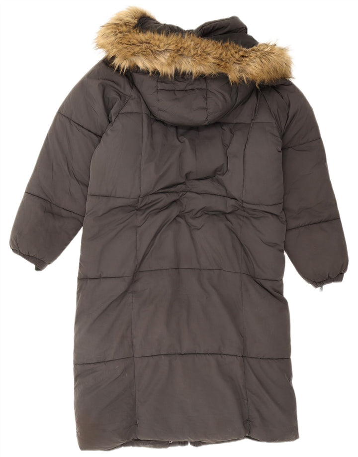 Zara Mujer Abrigo Acolchado Extragrande Con Capucha UK 6 XS Poliéster Gris