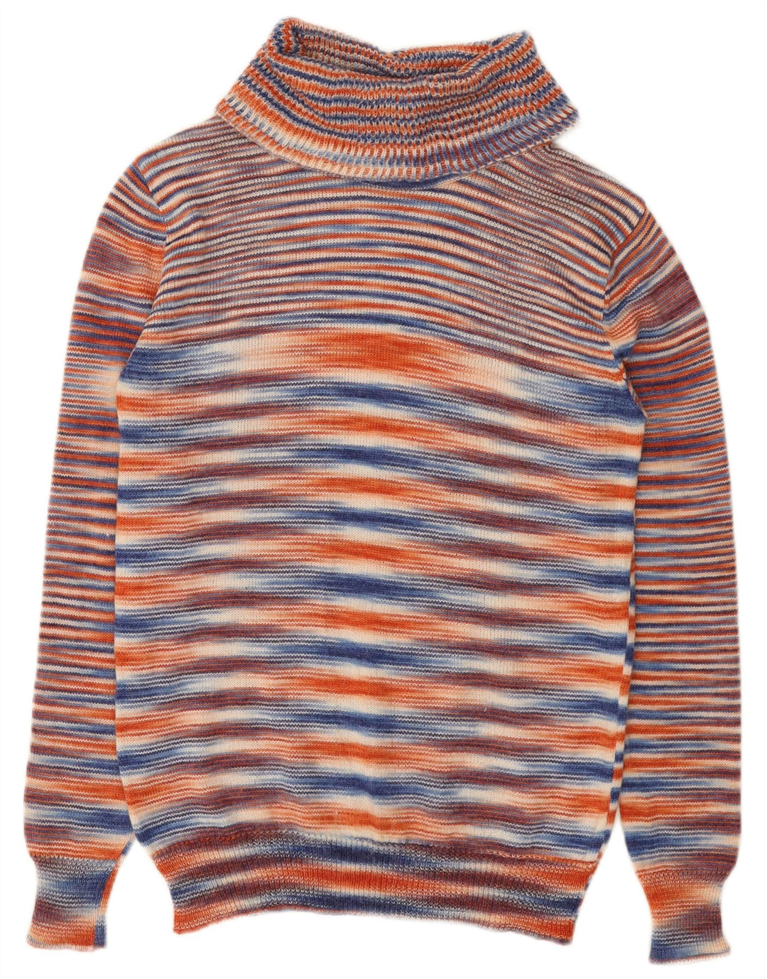 VINTAGE Mujer Roll Neck Jumper Suéter Reino Unido 10 Pequeño Multicolor Rayas