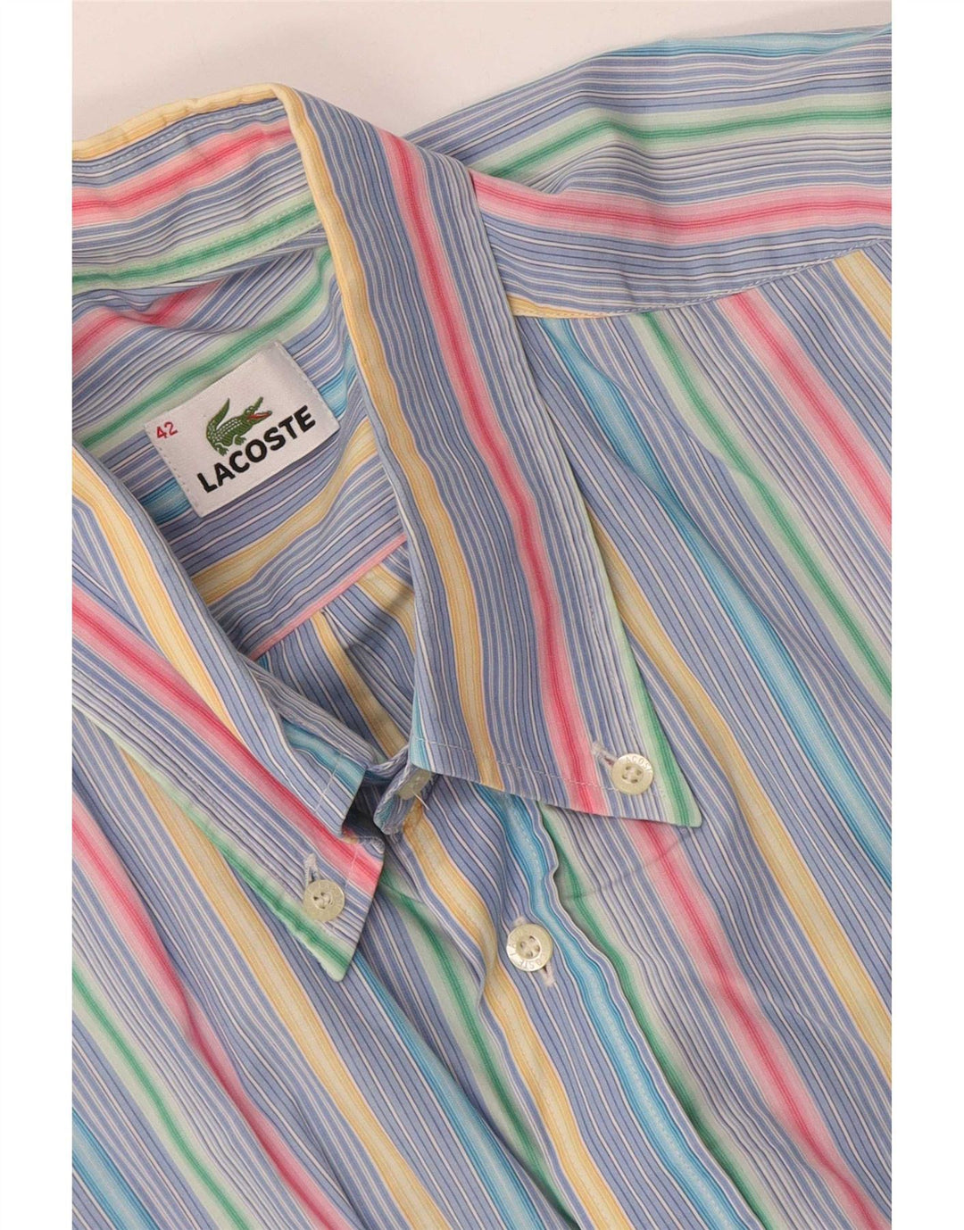 Camisa Lacoste Hombre Manga Corta Talla 42 Grande Rayas Multicolor