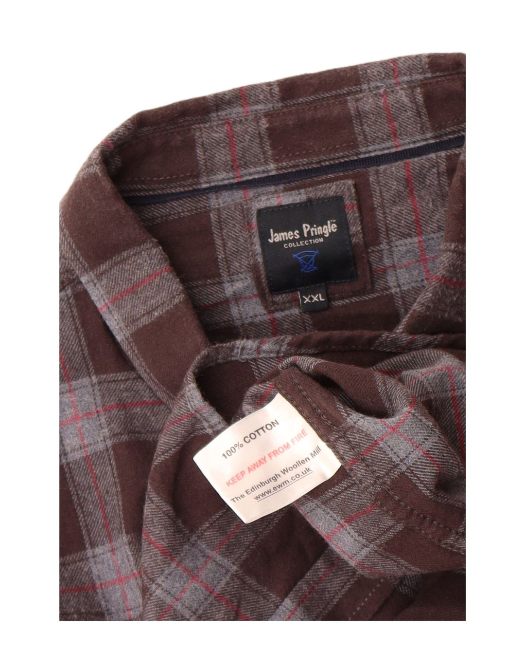 James Pringle Camisa de franela para hombre 2XL Algodón a cuadros marrón