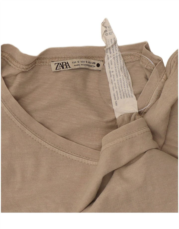 ZARA Mujer Blusa Corta Top UK 10 Small Gris Algodón