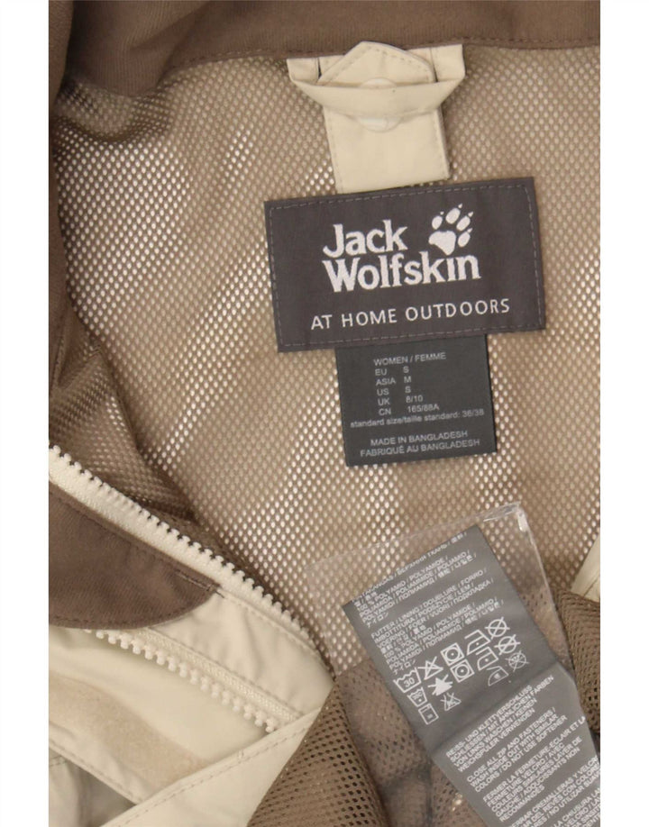 Jack Wolfskin Chaqueta impermeable con capucha para mujer UK 8/10 Small Beige Poliamida